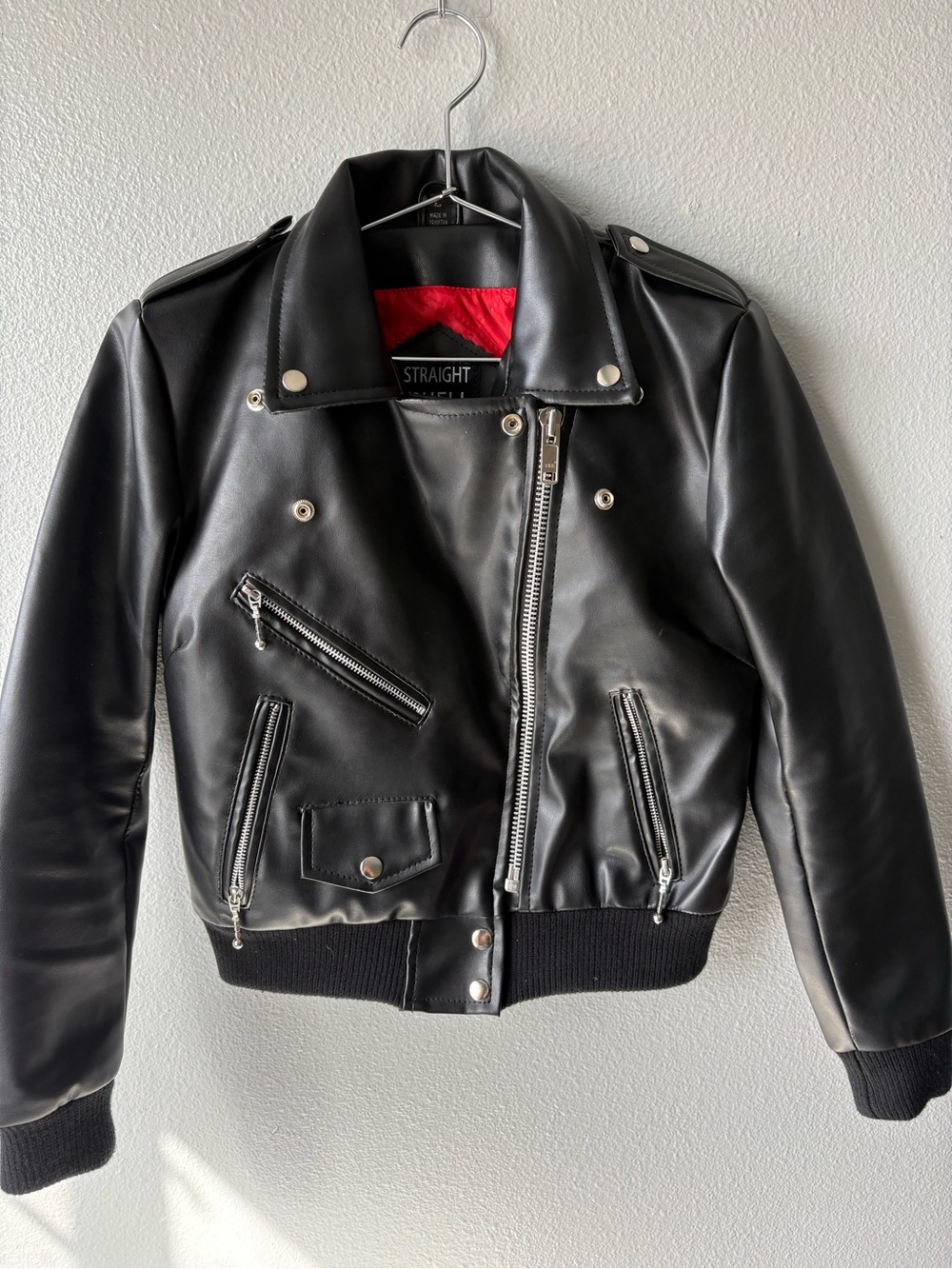 Straight to Hell women’s Black faux Leather Biker Jacket small